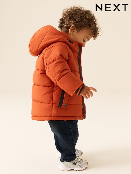 Orange - Borg Lined Padded Coat (6mths-7yrs)