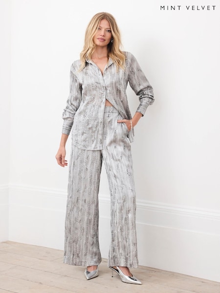 Mint Velvet Grey Embellished Wide Leg Trousers (Y99192) | €154