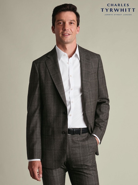 Brown - Regular Charles Tyrwhitt Check Slim Fit Ultimate Performance Suit Jacket