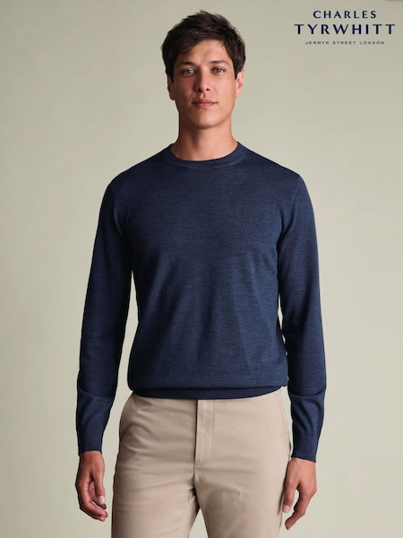 Dark Blue - Regular Charles Tyrwhitt Pure Merino Crew Neck Jumper