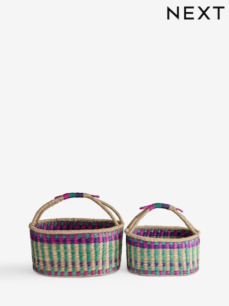 Set Of 2 Bright Woven Storage Baskets