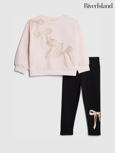 River Island Pink Bow Sweatshirt & Bow Leggings Set (Y99849) | €30