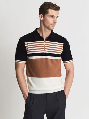 Reiss Captain Half Zip Stripe Colourblock Polo T-Shirt