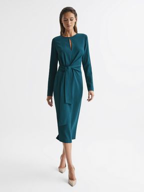 Reiss Valentina Tie Waist Bodycon Midi Dress
