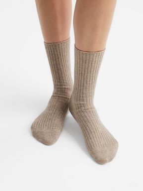 Reiss Picton Metallic Fibre Wool Cashmere Blend Ribbed Socks