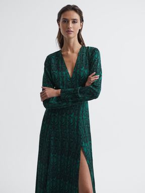 Reiss Greta Long Sleeve Printed Midi Dress