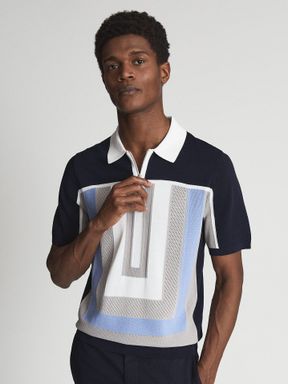 Reiss Pash Half Zip Colourblock Polo T-Shirt