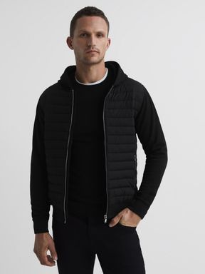 Reiss Taylor Hybrid Zip Quilted Hooded Jacket