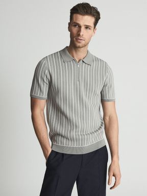 Reiss Code Half Zip Striped Polo T-Shirt
