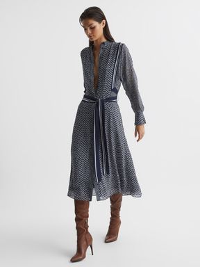 Reiss Tanya Mixed Print Midi Dress