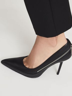 Reiss Hoxtoncourt Leather Zip Detail Court Shoes
