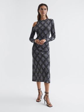 Reiss Anja Metallic Jacquard Knitted Midi Dress