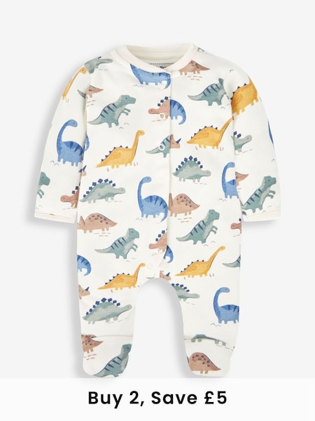 Cream Dinosaur Print Cotton Baby Sleepsuit (100431) | £20