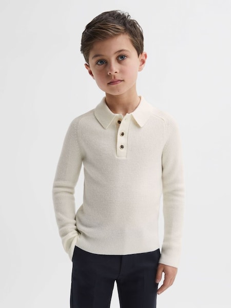 Junior Merino Wool Polo Shirt in Ecru (121808) | £30