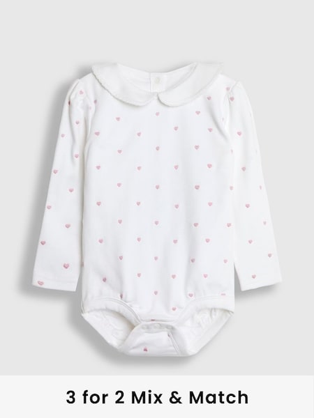 White Girls' Heart Embroidered Peter Pan Baby Body (124150) | £14