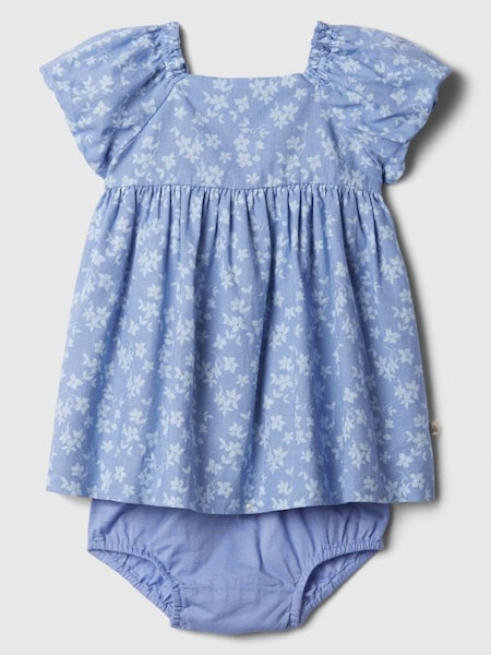 Blue Linen Blend Baby Floral Puff Sleeve Top and Shorts Set (Newborn-24mths) (124859) | £30