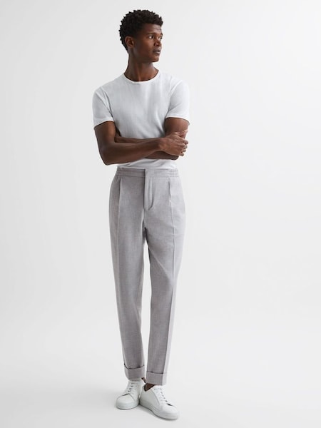 Seersucker Elasticated Trousers in Soft Grey (125528) | £90