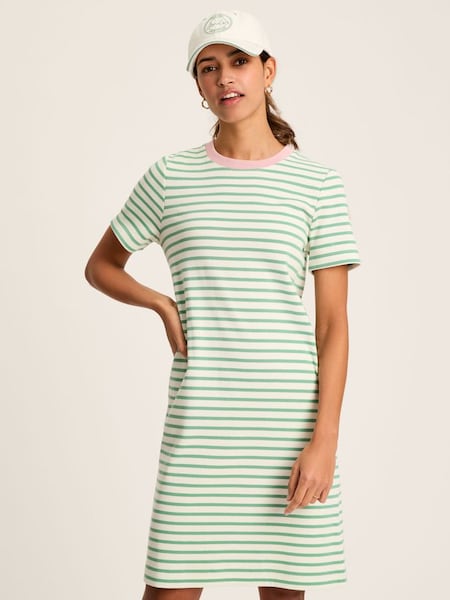 Eden Green & White Striped Short Sleeve Jersey Dress With Pockets (128845) | £39.95