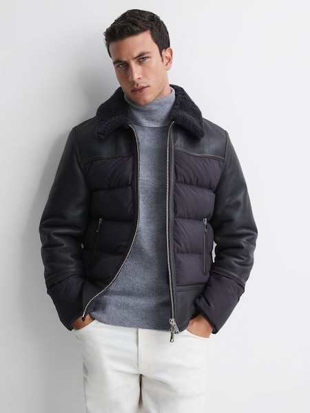 Leather Quilted Shearling Coat in Grey (136527) | £1,098