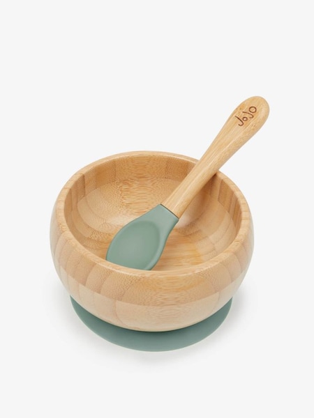 Bamboo Suction Bowl & Spoon Set in Green (137268) | £15