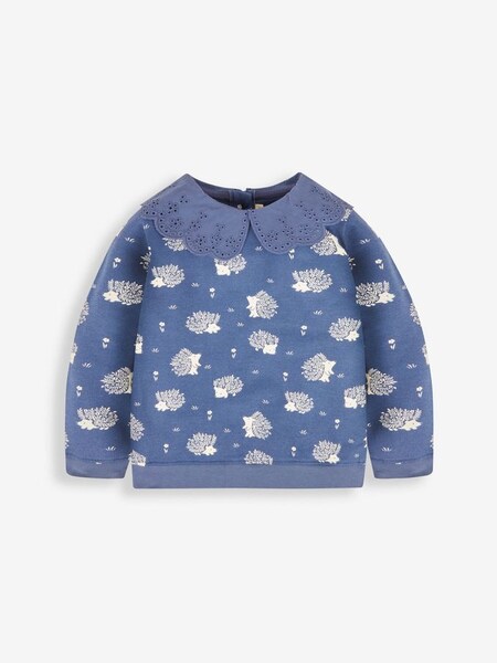 Hedgehog Print Sweatshirt With Broderie Collar in Denim (151159) | £22