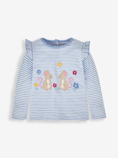 Girls' Mouse Appliqué Top in Blue (152143) | £17