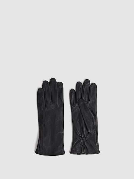 Leather Ruched Gloves in Black (152213) | £58