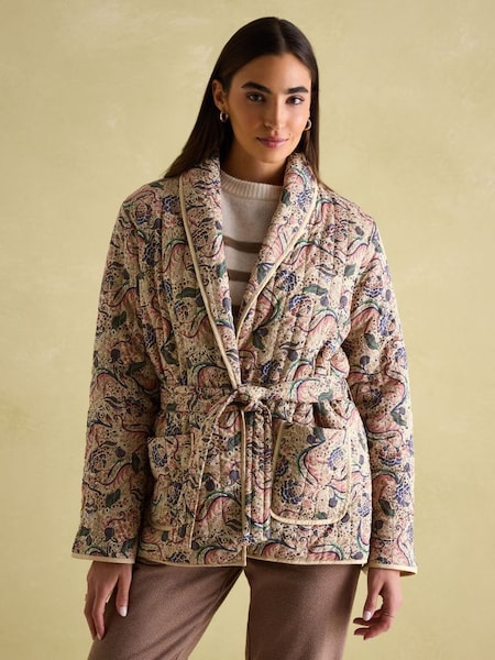 Floral Paisley Cotton Quilted Jacket With Belt (152626) | £99.95