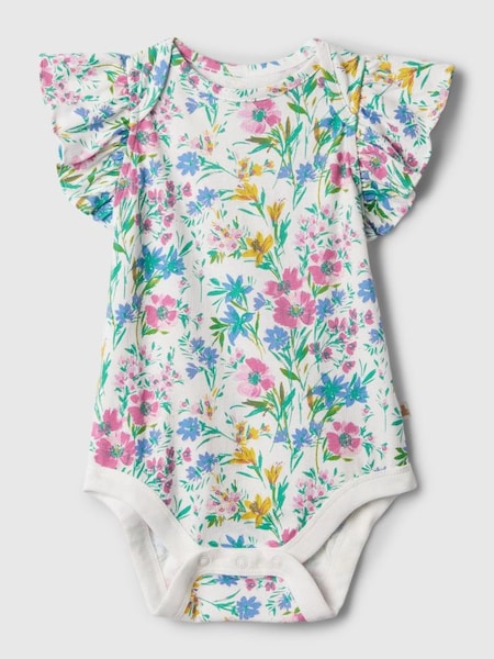 White, Blue & Pink Floral Ruffle Short Sleeve Bodysuit (Newborn-24mths) (154502) | £8