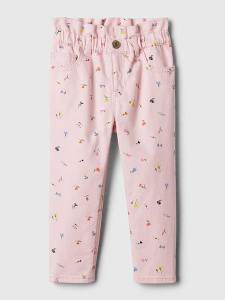 Pink Floral Print Elasticated Paperbag Soft Stretch Mom Jeans (6mths-5yrs) (154525) | £20
