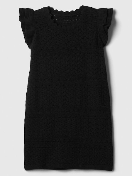 Black Crochet Knitted Flutter Sleeve Dress (3mths-5yrs) (154785) | £20