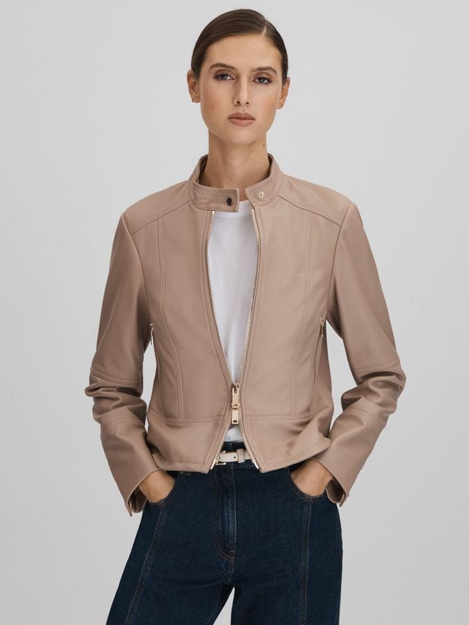 Reiss leather store jacket womens sale