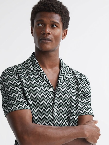 Ribbed Striped Cuban Collar T-Shirt in Multi (160056) | £50