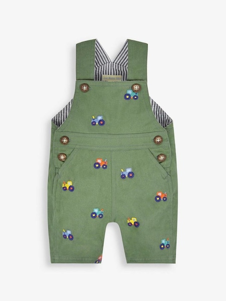 Khaki Tractor Embroidered Short Dungarees (162534) | £12