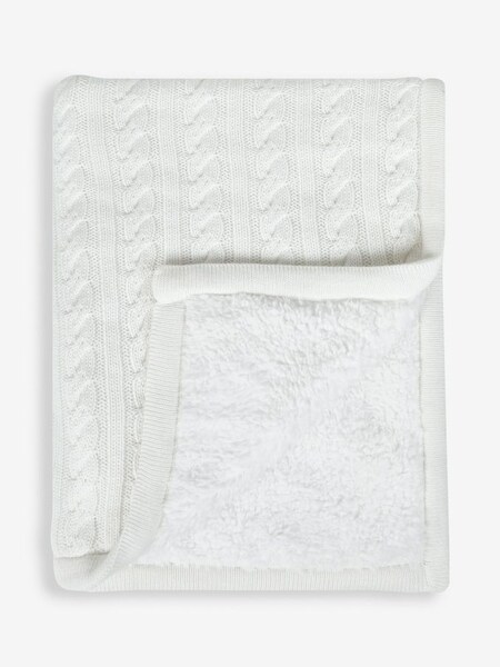 Cable Knit Sherpa Fleece Blanket in White (162791) | £30