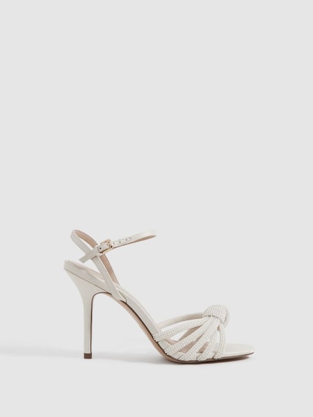 Strappy Pearl Heeled Sandals in Cream (166056) | £188