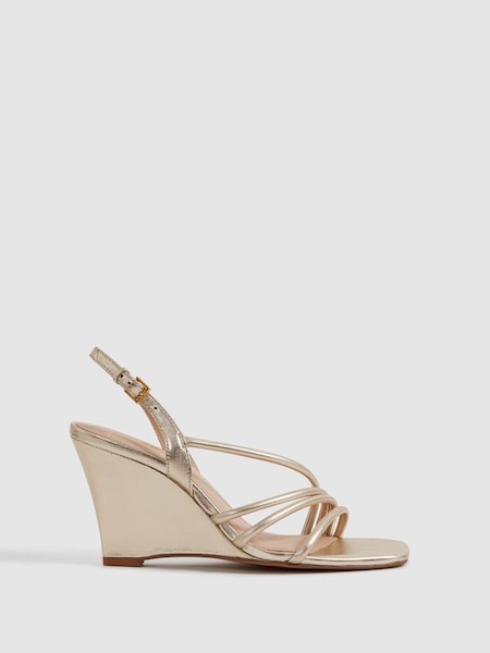 Leather Strappy Wedge Heels in Gold (166291) | £168