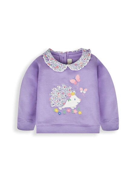 Lilac Hedgehog Appliqué Sweatshirt With Collar (169024) | £24