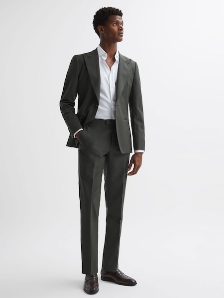 Slim Fit Wool Trousers in Forest Green (171805) | £95