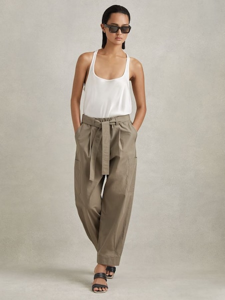 Cotton Tapered Parachute Trousers in Khaki (172567) | £138