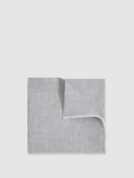 Linen Contrast Trim Pocket Square in Soft Ice (172856) | £38