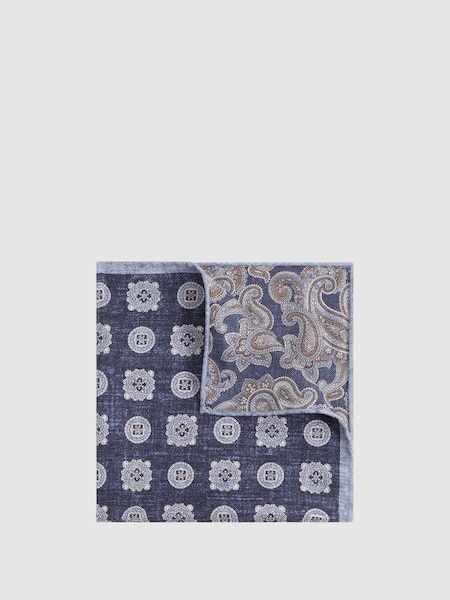 Silk Reversible Pocket Square in Indigo Melange (172866) | £38