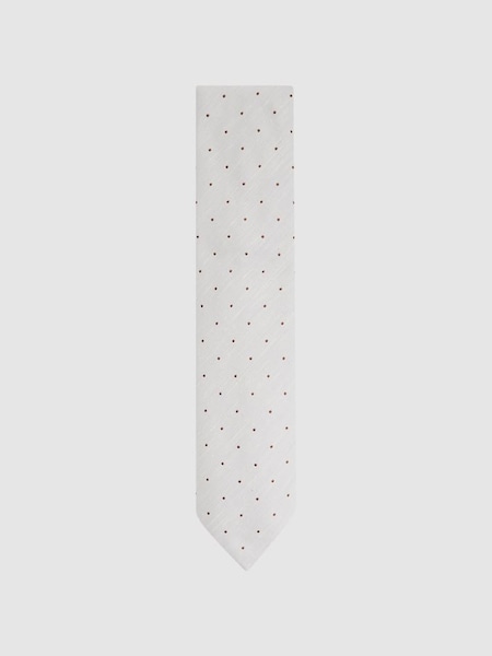 Silk Blend Textured Polka Dot Tie in Cream (173142) | £68