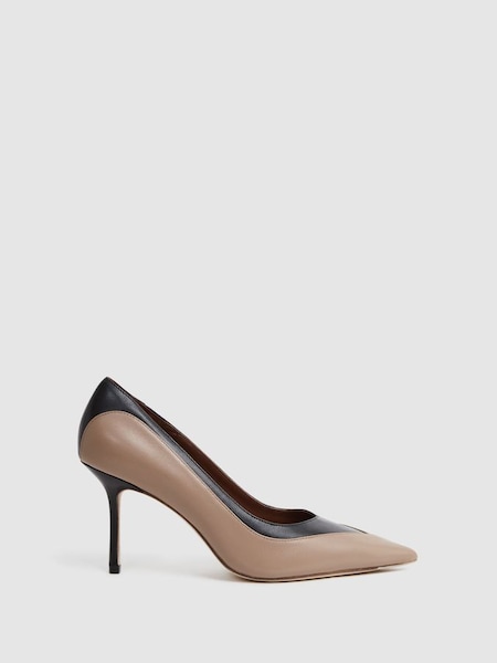 Leather Contrast Court Shoes in Camel/Black (178003) | £198