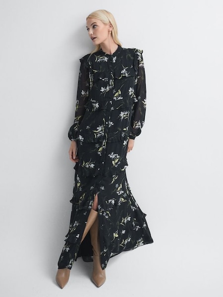 Florere Floral Tiered Maxi Dress in Black (178319) | £110