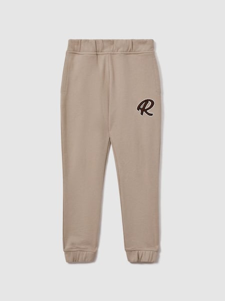 Teen Cotton Elasticated Waist Motif Joggers in Taupe (181835) | £38