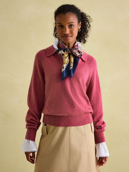 Mia Raspberry Pink Pointelle Jumper with Open Collar (184882) | £54.95