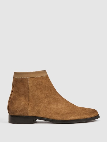 Suede Zip-Through Boots in Stone (185017) | £158