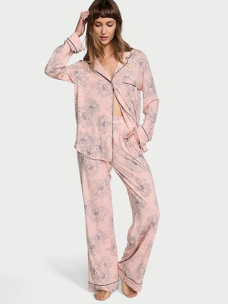 Pink Lily Outline Floral Modal Long Pyjamas (187353) | £59