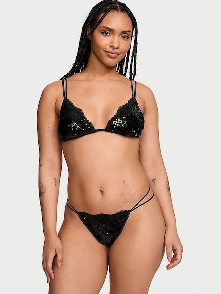 Black Sequin Strappy Bralette and Knicker Set (187459) | £69